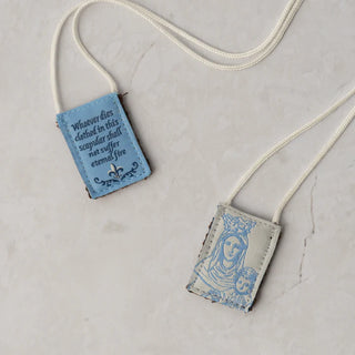 Premium Brown Scapular, Blue & White, Our Lady of Mt. Carmel (Kids’ Size)