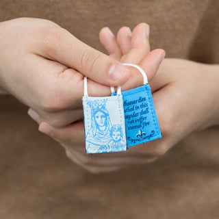 Premium Brown Scapular, Blue & White, Our Lady of Mt. Carmel (Kids’ Size)