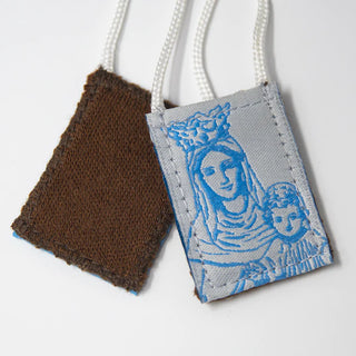 Premium Brown Scapular, Blue & White, Our Lady of Mt. Carmel (Kids’ Size)