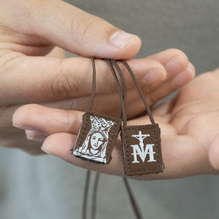 Premium Brown Scapular, Brown & Cream, Our Lady of Mt. Carmel (mini)