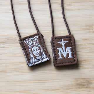 Premium Brown Scapular, Brown & Cream, Our Lady of Mt. Carmel (mini)