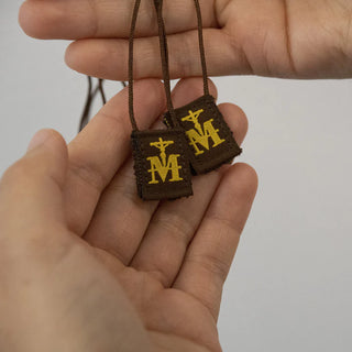 Premium Brown Scapular, Brown & Gold (Mini)