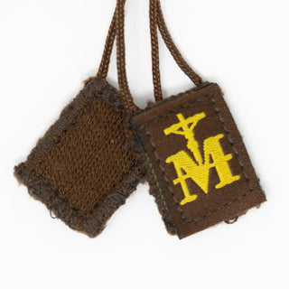 Premium Brown Scapular, Brown & Gold (Mini)
