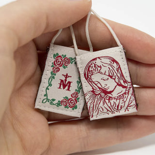 Premium Brown Scapular, Cream & Rose Pietà