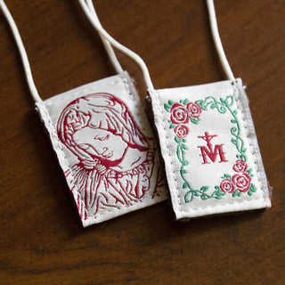 Premium Brown Scapular, Cream & Rose Pietà