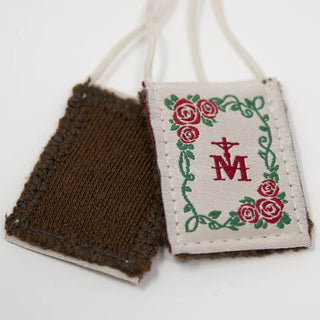 Premium Brown Scapular, Cream & Rose Pietà