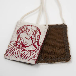 Premium Brown Scapular, Cream & Rose Pietà