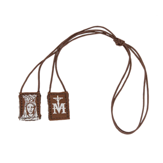 Premium Brown Scapular, Brown & Cream, Our Lady of Mt. Carmel (mini)