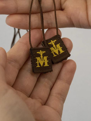 Premium Brown Scapular, Brown & Gold (Mini)
