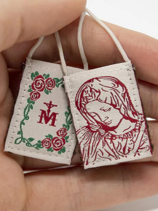 Premium Brown Scapular, Cream & Rose Pietà
