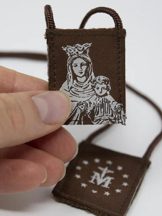 Premium Brown Scapular, Brown & Cream, Our Lady of Mt. Carmel