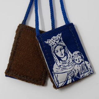 Premium Brown Scapular, Blue & White Rose