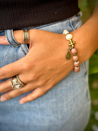 Rosewood and Pearl Rosary Bracelet