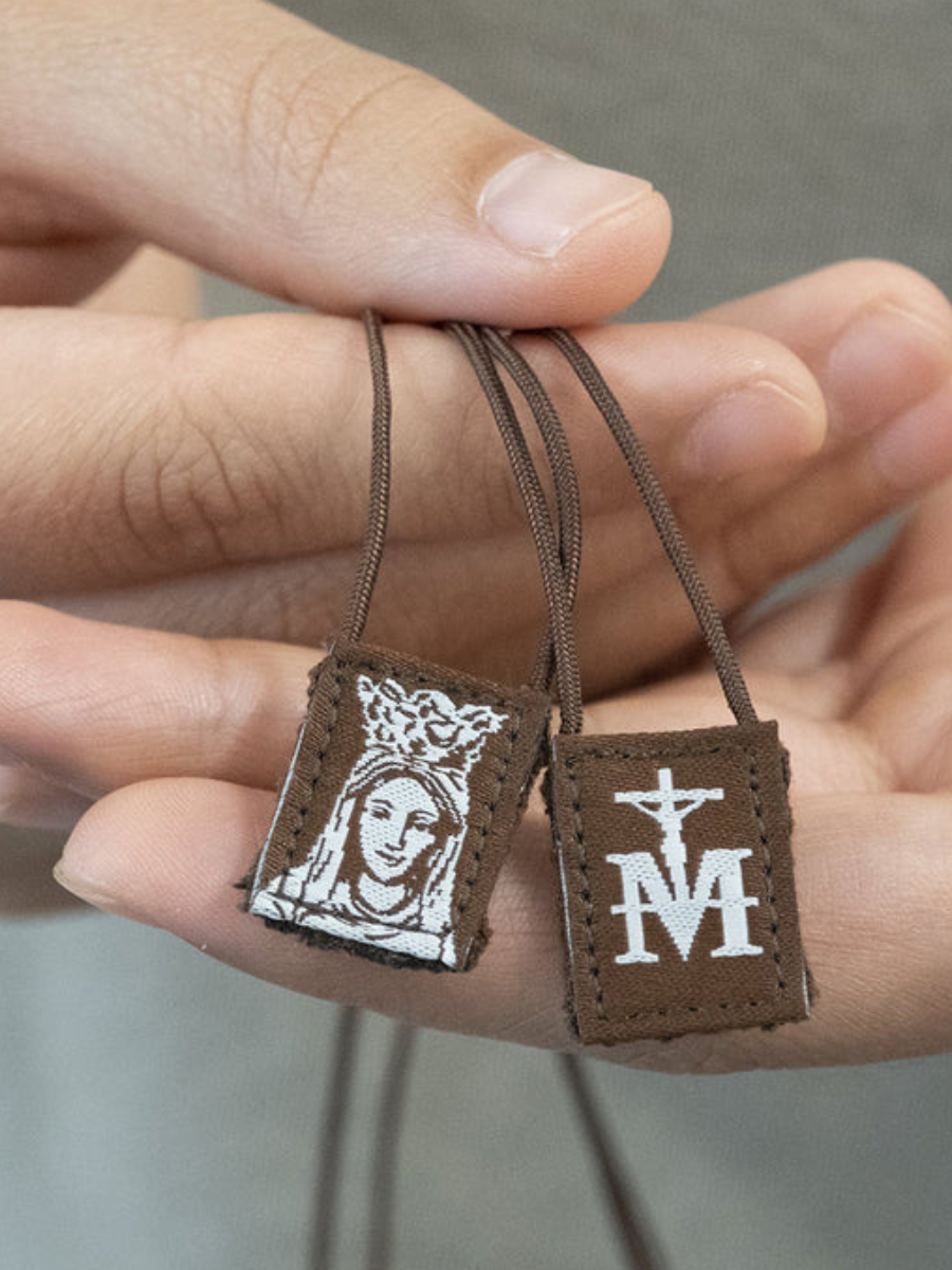Scapular Premium Brown Scapular, Brown & Cream, Our Lady of Mt. Carmel (mini ...